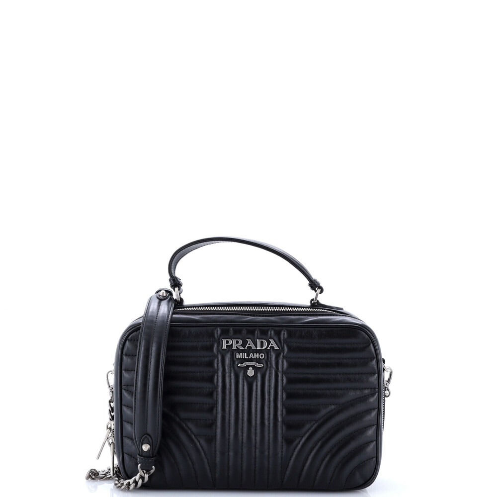 Prada Medium Zip Around Top Handle Bag Diagramme Quilted Leather